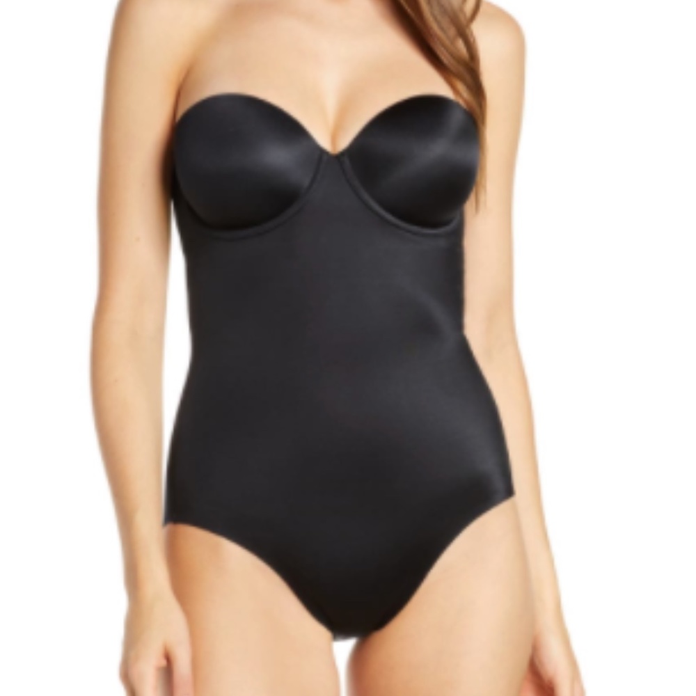 New Suit Your Fancy Strapless Cupped Panty Bodysuit Black Sz Small